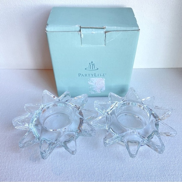 PartyLite Flaming Star Tealight Pair candle holders clear glass multilayer P8680 - Picture 1 of 12